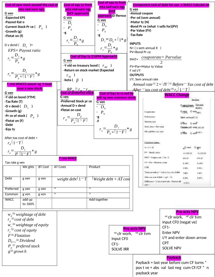 Notes on WACC and NPV Calculation Formulas