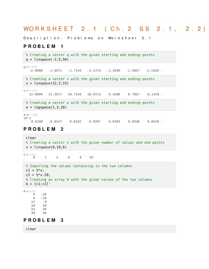 Worksheet 2.1 - Vector Creation and Manipulation Problems