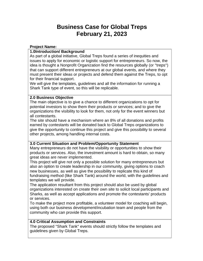 Global Treps Business Case