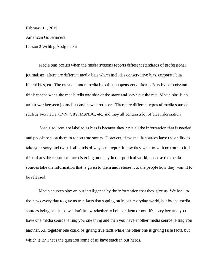 Writing Assignment for Lesson 3