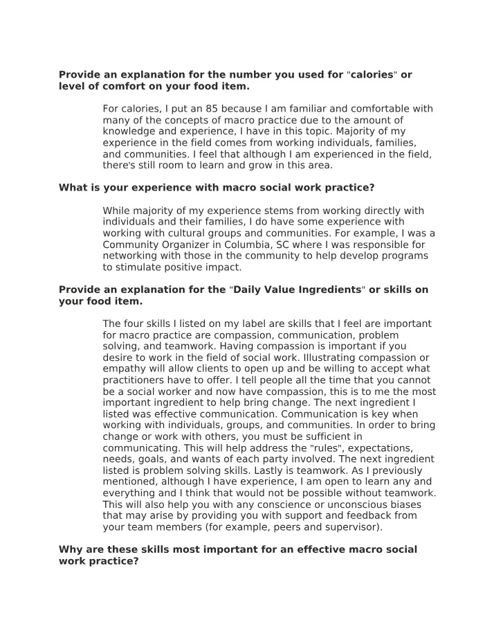Discussion on Macro Social Work Practice Skills and Experience
