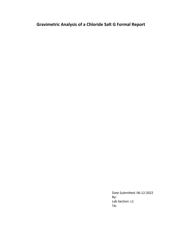 Lab Report for Gravimetric Analysis of Chloride Salt