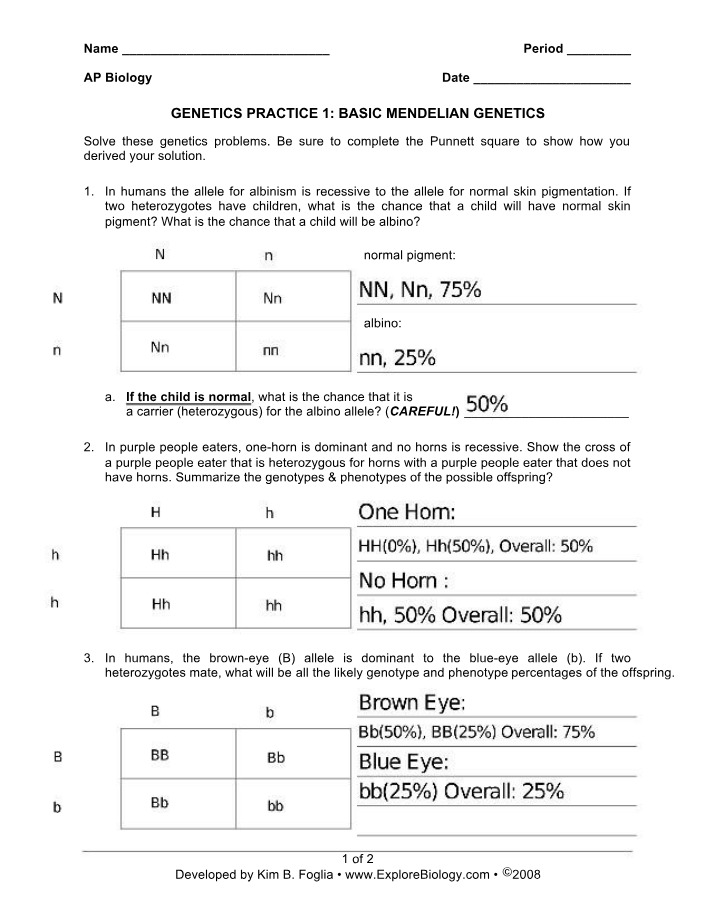 Basic Mendelian Genetics - Practice 1