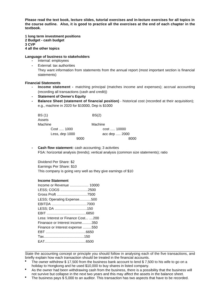 Financial Statements and Analysis Study Guide