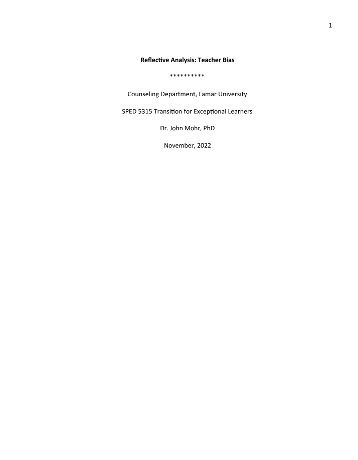 Teacher Bias in Special Education