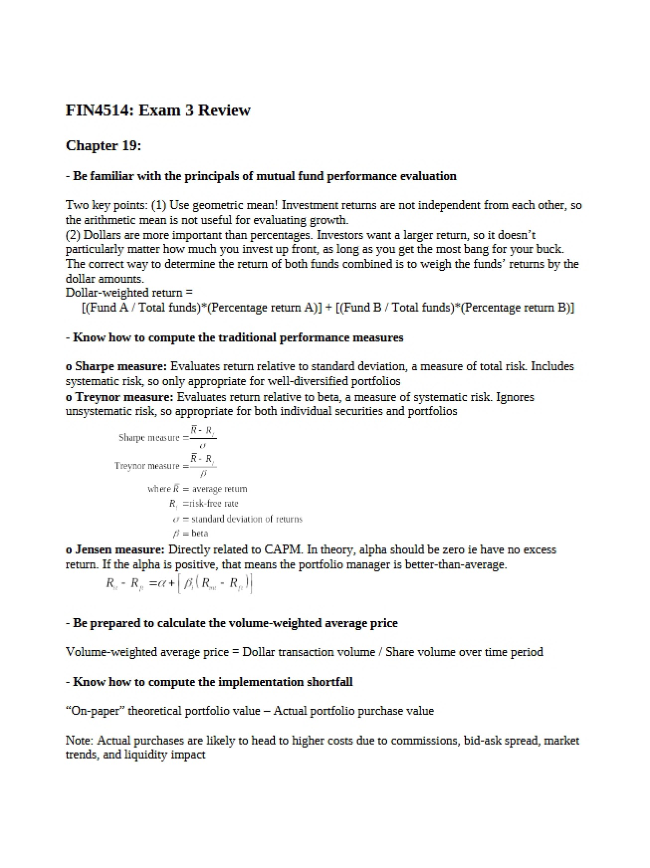 Third Examination for Portfolio Management