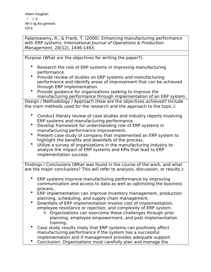 Enhancing Manufacturing Performance with ERP Systems
