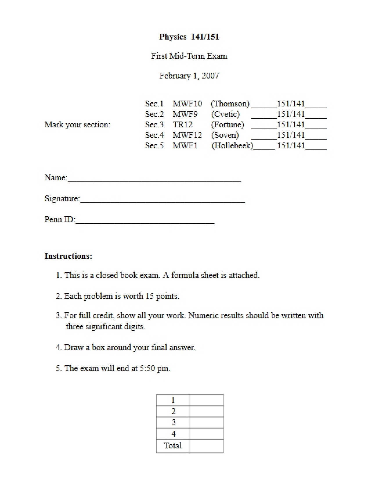 First Midterm Exam Spring 2007