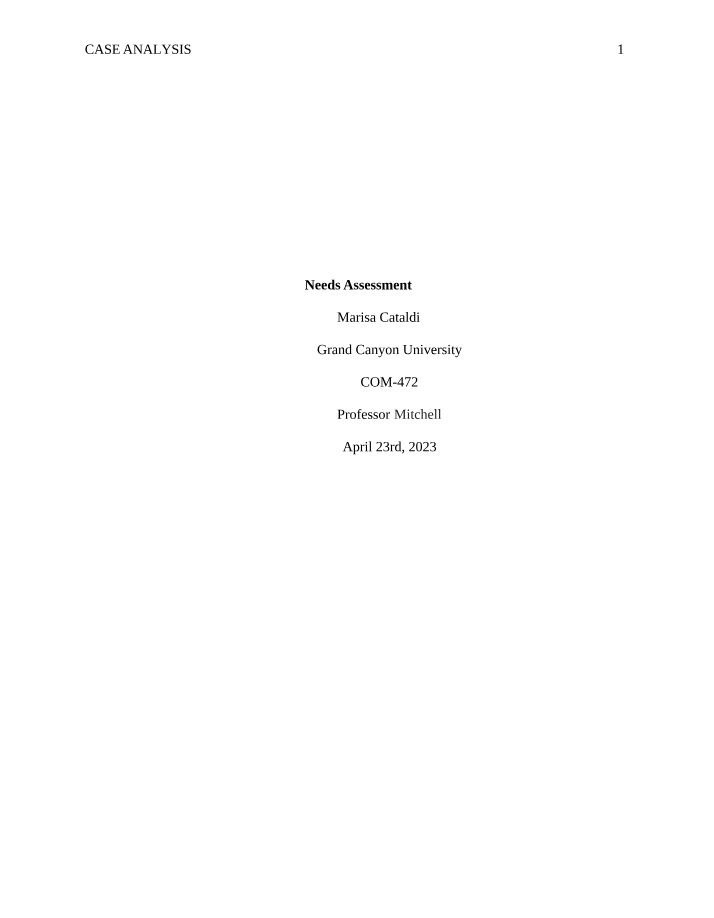 Case Analysis - Needs Assessment