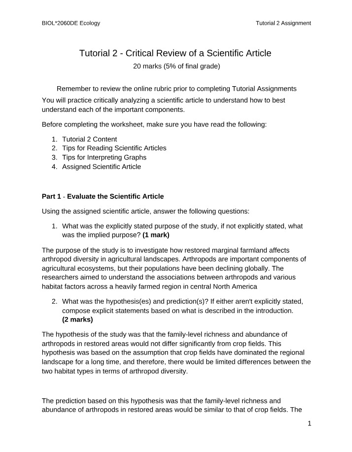Scientific Article Critical Review - Tutorial 2 Assignment
