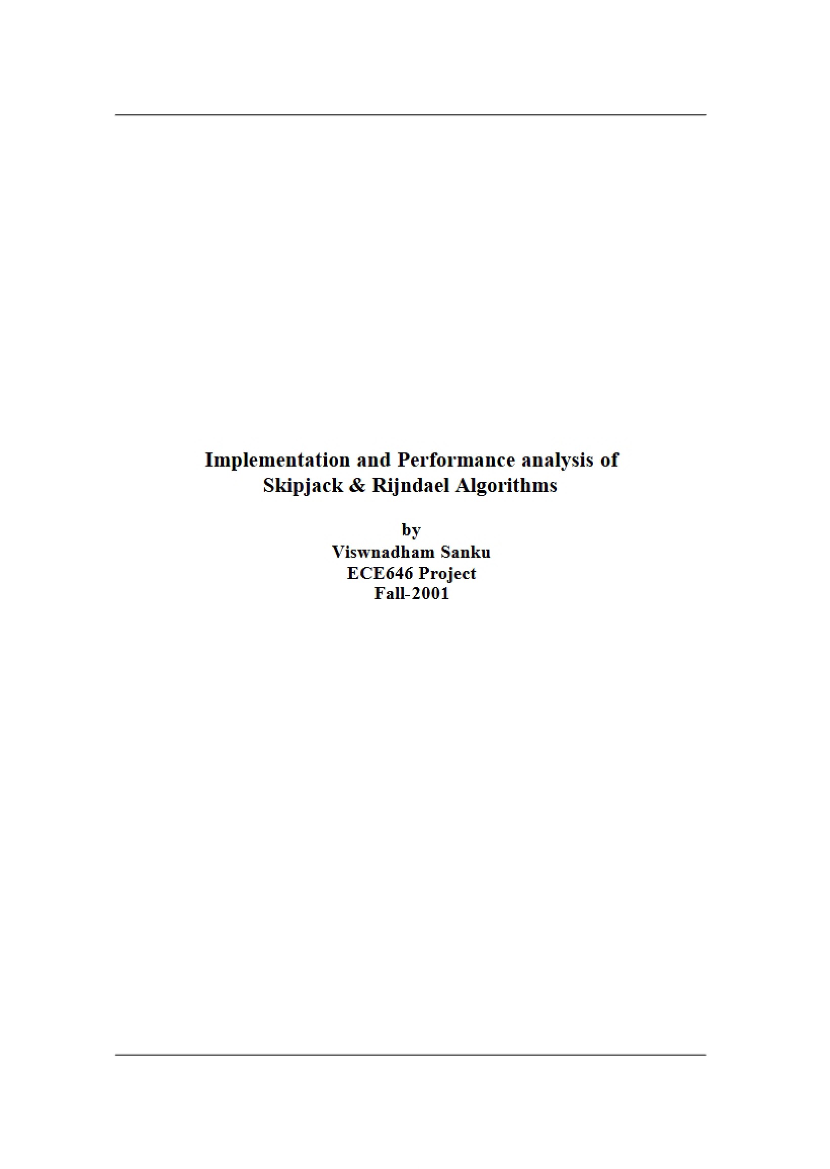 Rijndael and Skipjack Performance and Implementation