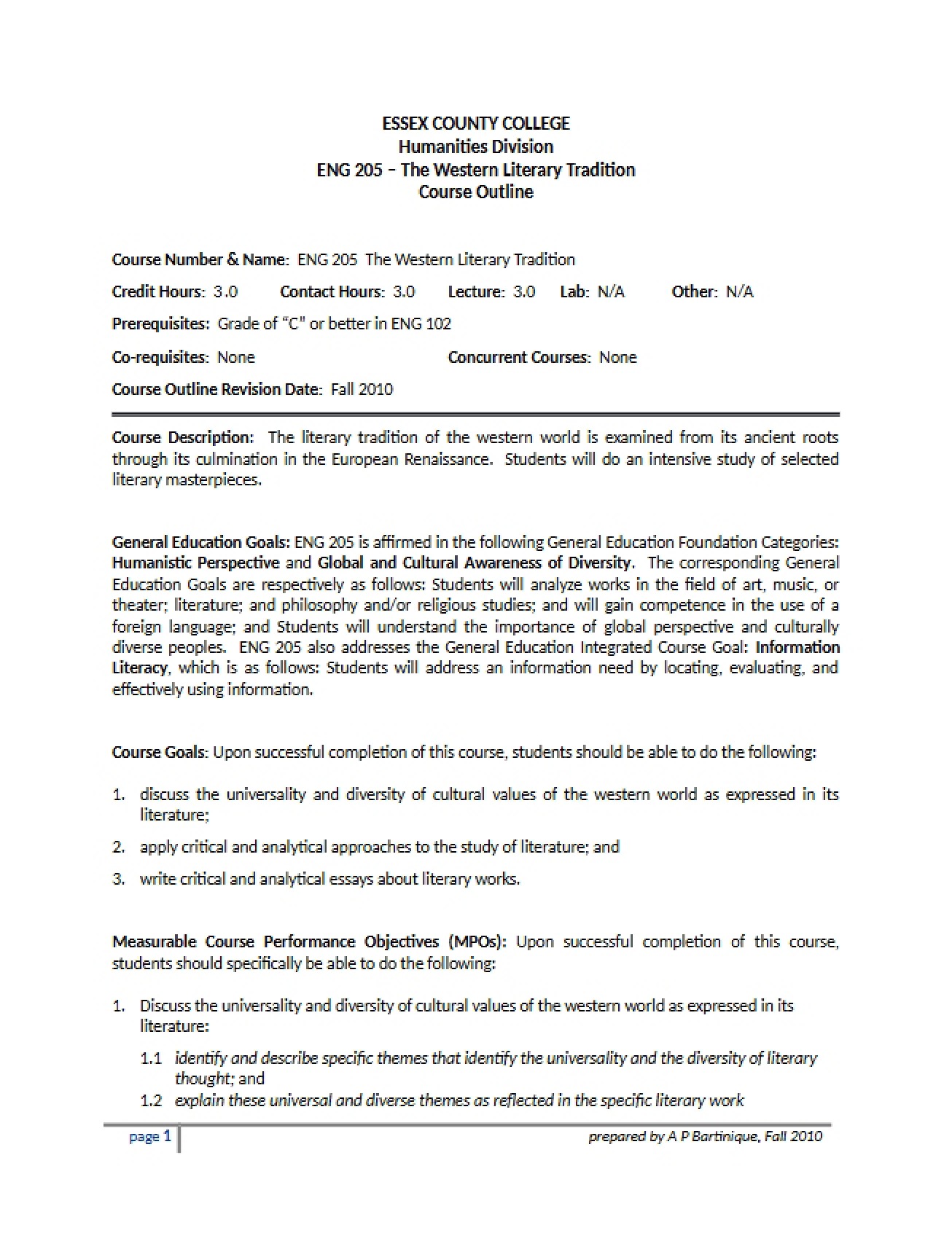 Western Literary Tradition Syllabus