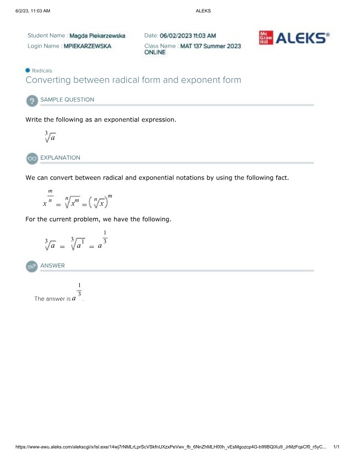 Conversion between Exponential and Radical Notations