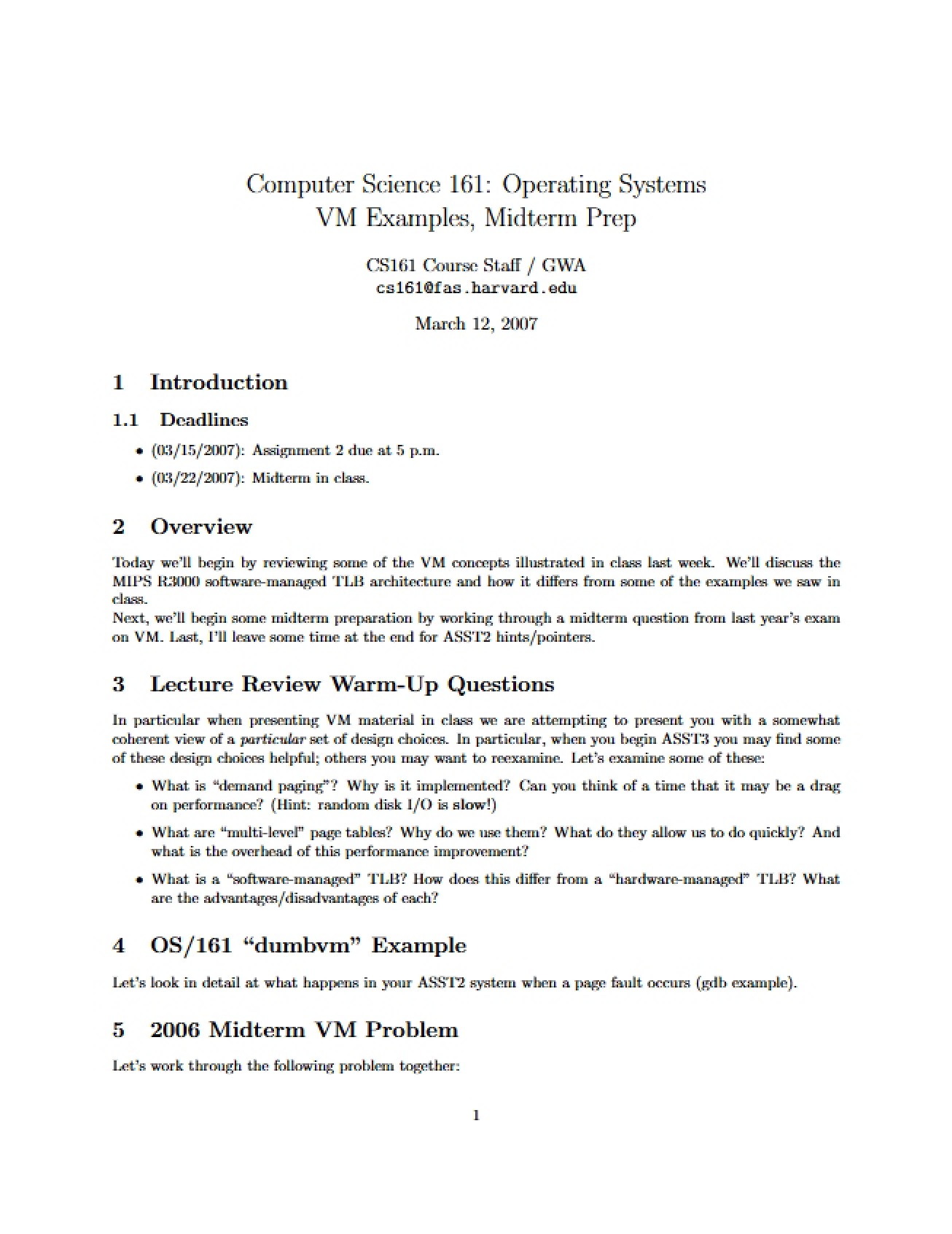 Midterm Preparation and Examples of Virtual Memory