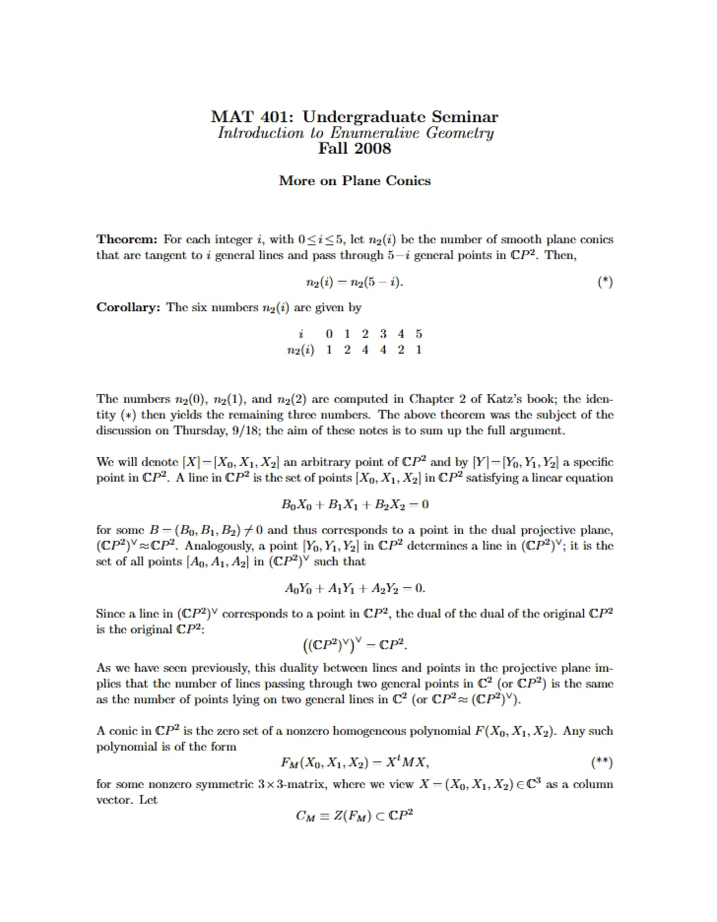 Plane Conics Continued