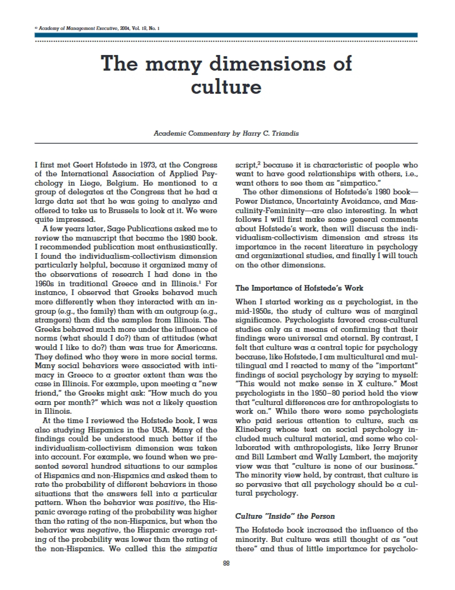 Culture's Many Dimensions