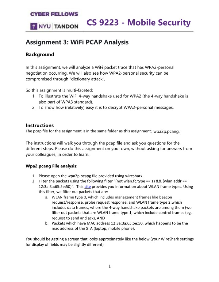 WiFi PCAP Analysis - Assignment 3