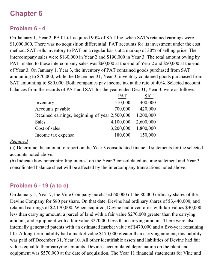 Selected Accounts for Consolidated Financial Statements - Year 3