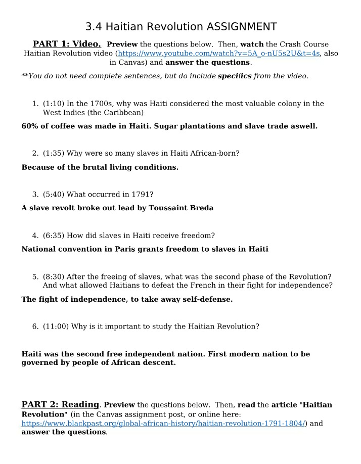 Assignment on the Haitian Revolution