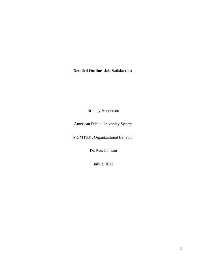 Detailed Outline on Job Satisfaction