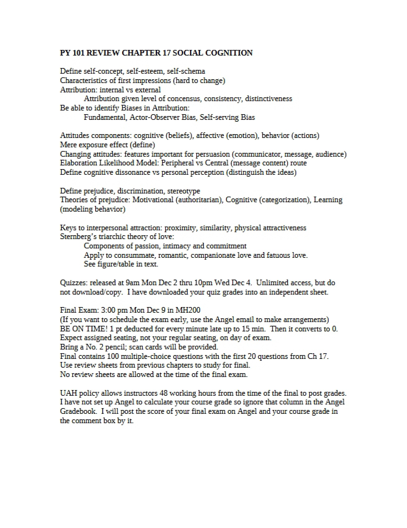 Social Cognition Review Chapter 17