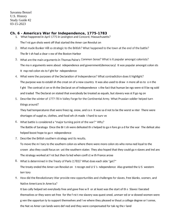 America's War for Independence - Battles and Declarations