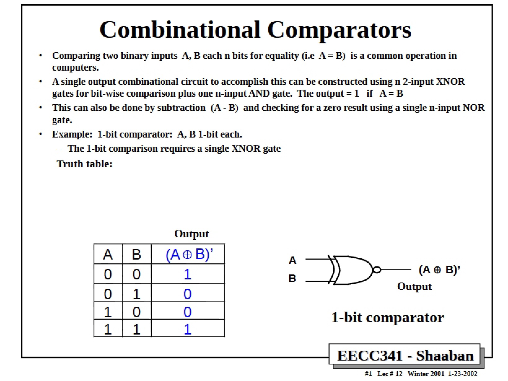 Comparators in Combinational Logic - 4 Pages