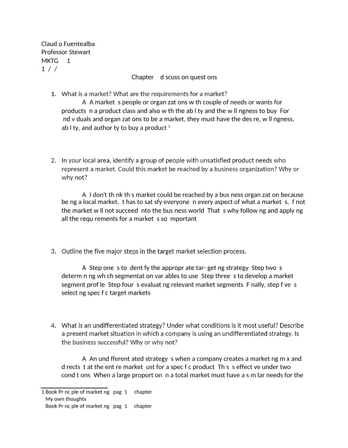 Marketing Chapter 5 Discussion Questions