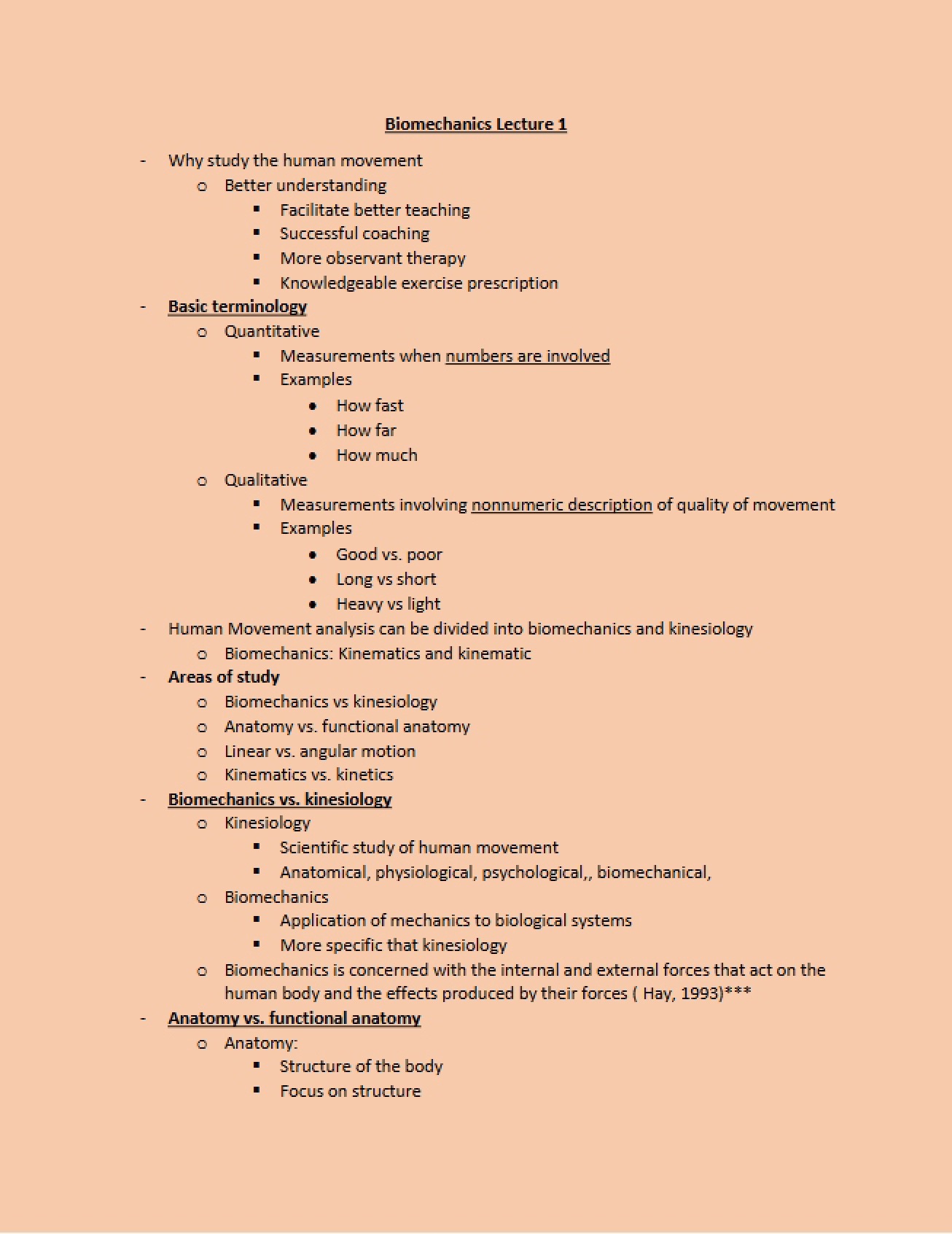 Lecture One on Biomechanics