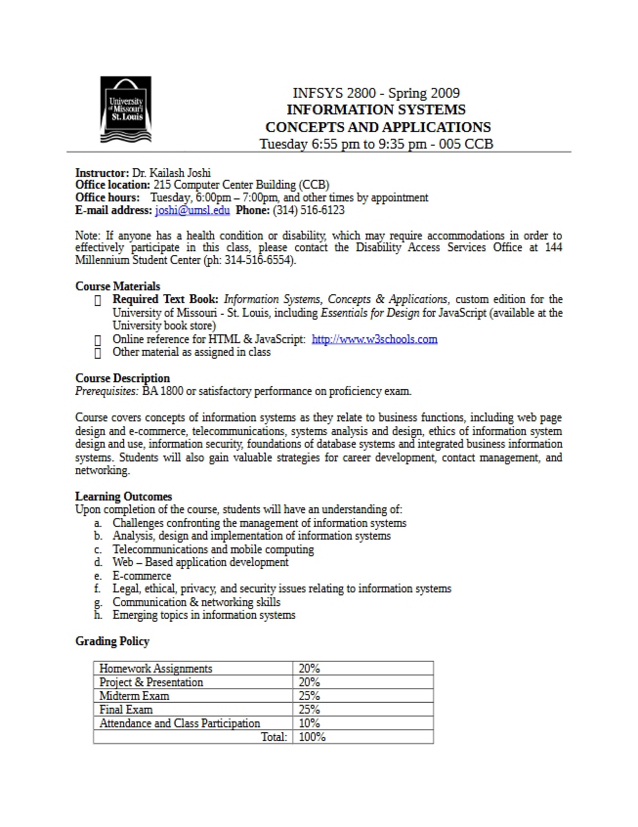 Information Systems Syllabus