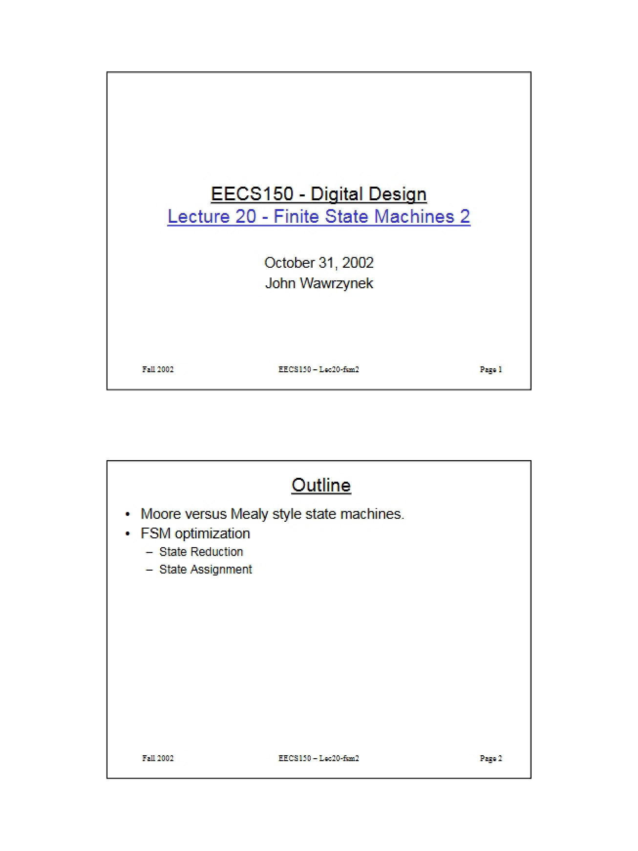 Finite State Machines Part 2 (Lecture 20)