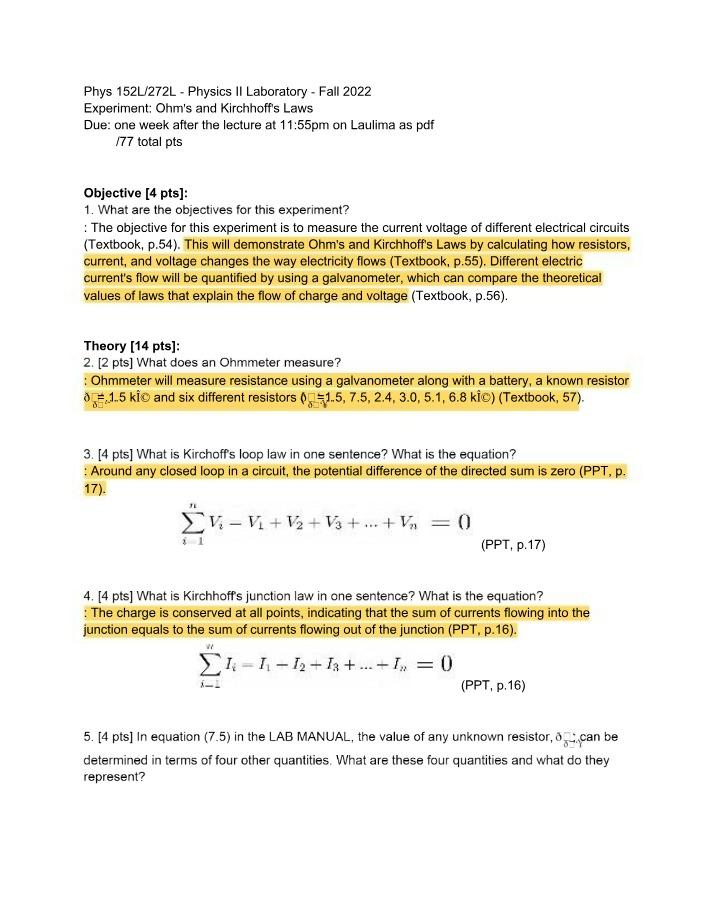 Experiment and Analysis - Ohm's and Kirchhoff's Laws