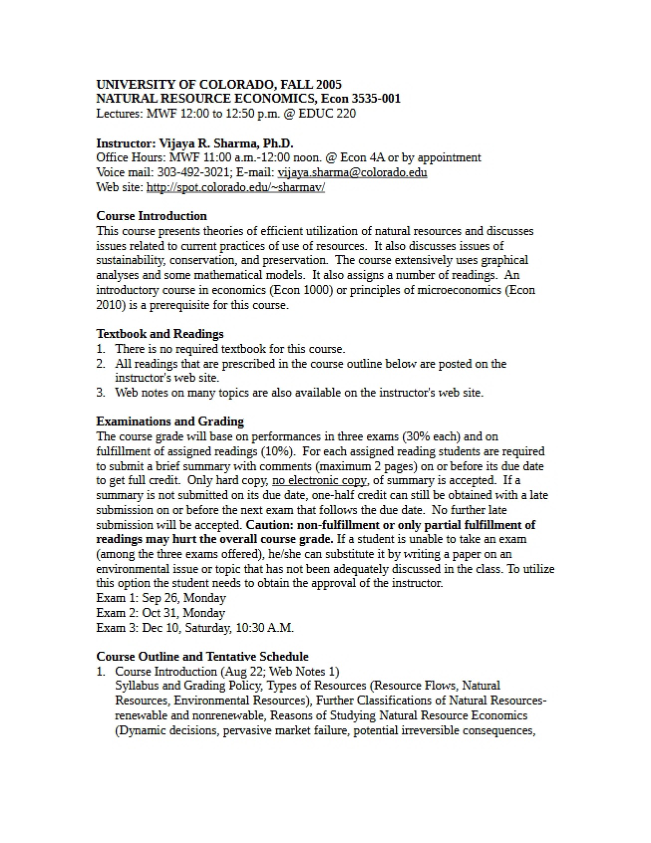 Natural Resource Economics Syllabus