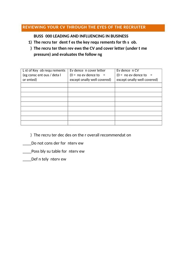 Worksheet for Student Job Ads