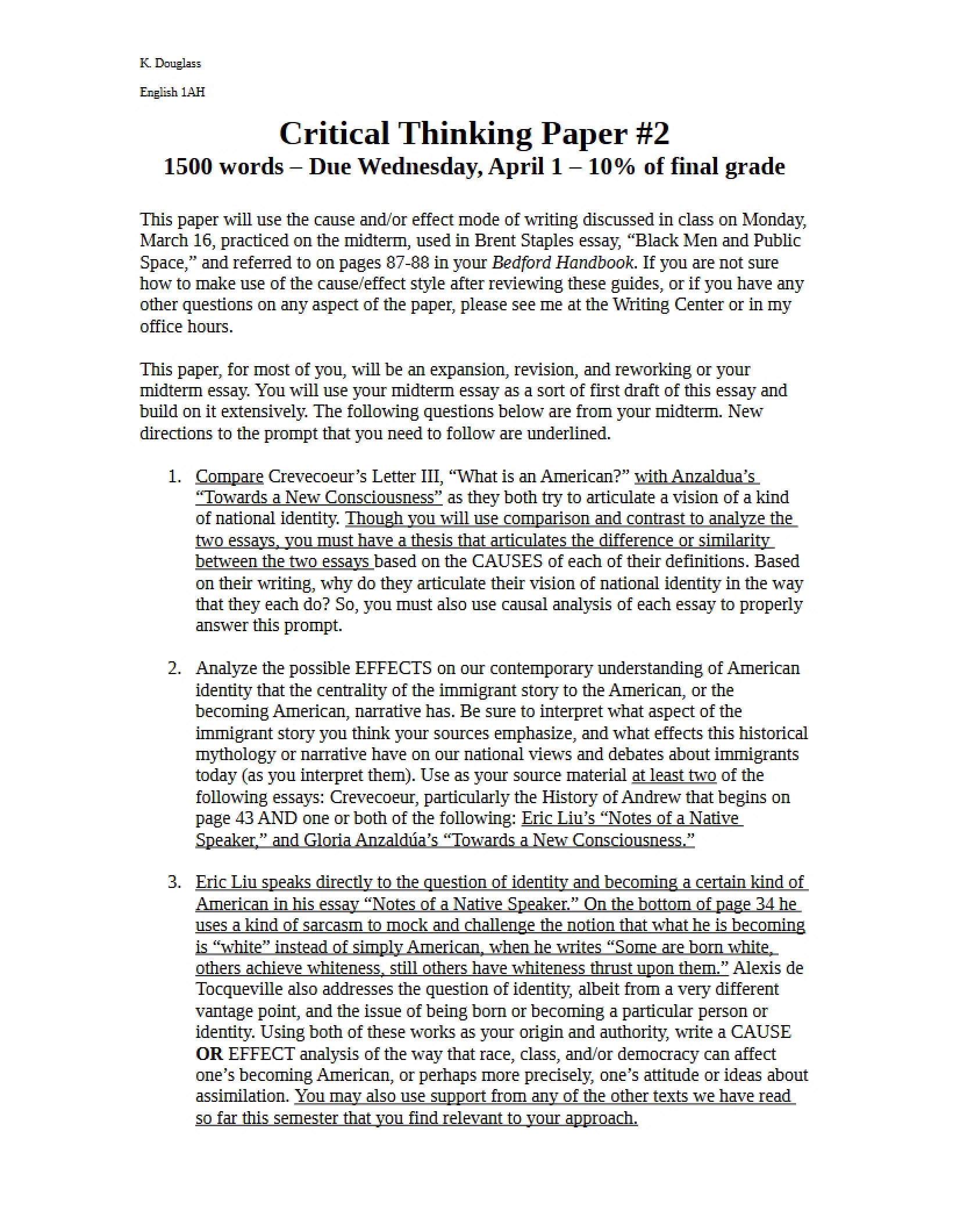 Critical Thinking and Writing Notes