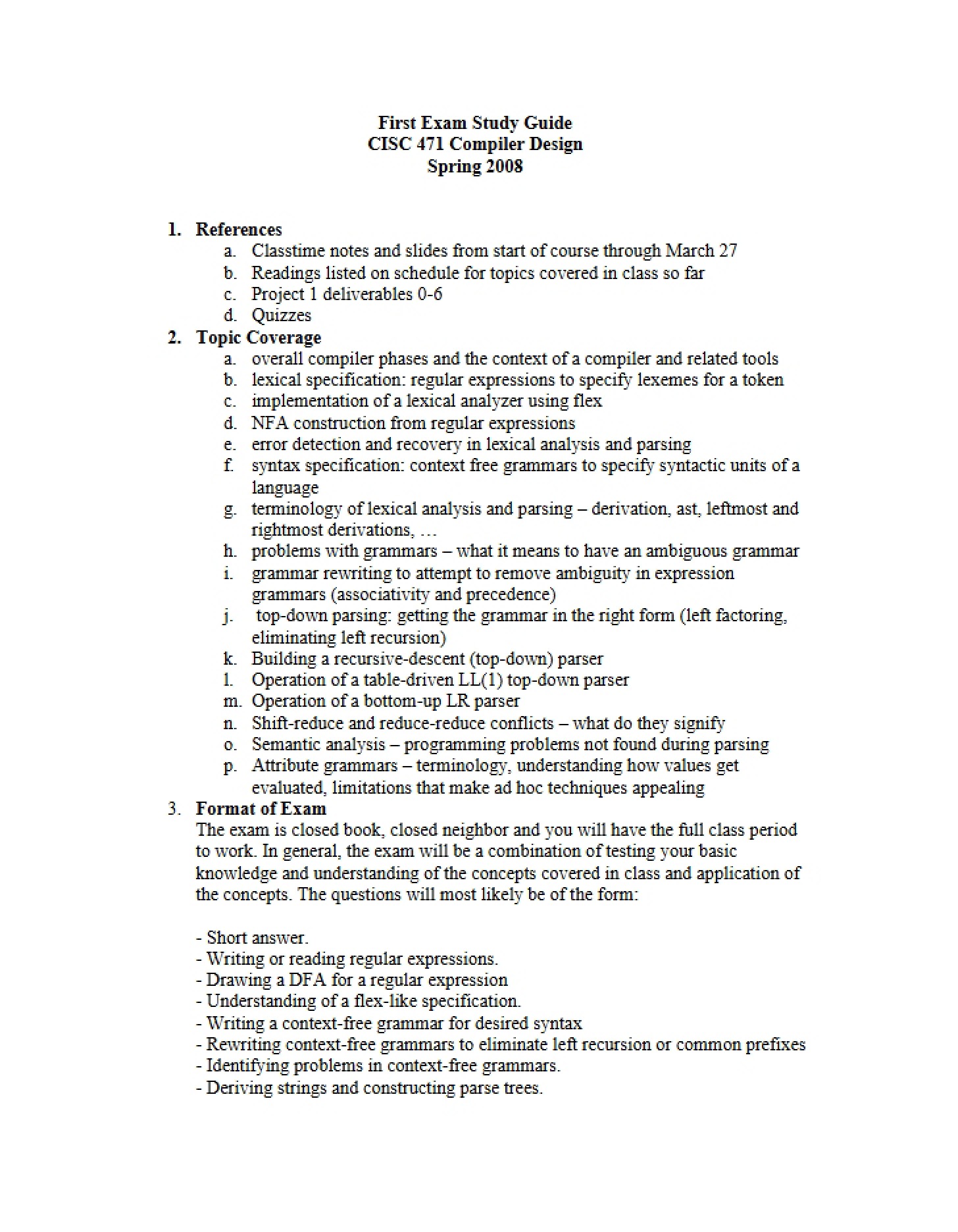 Study Guide for Exam 1 (CISC 471)