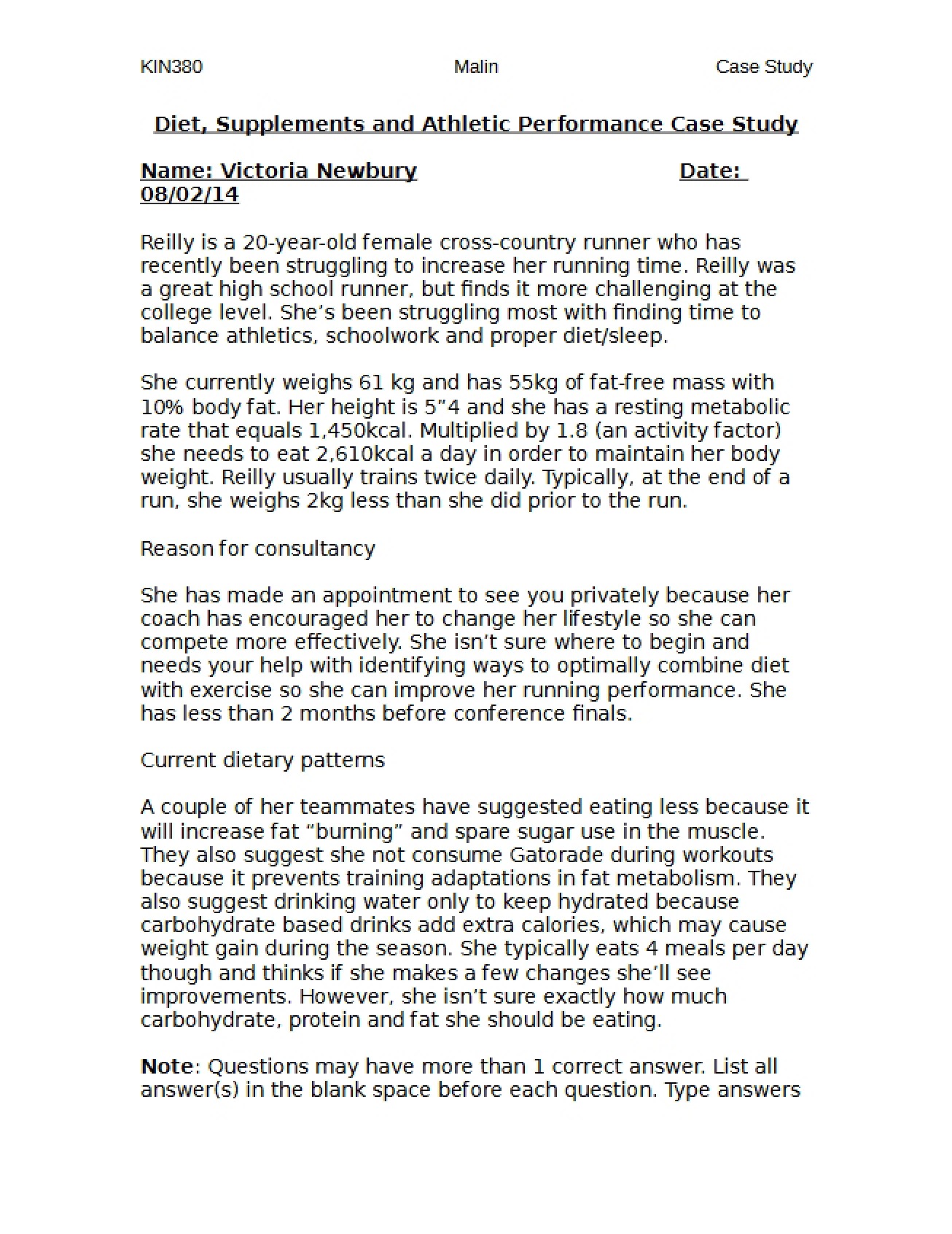 Second Kinesiology Case Study