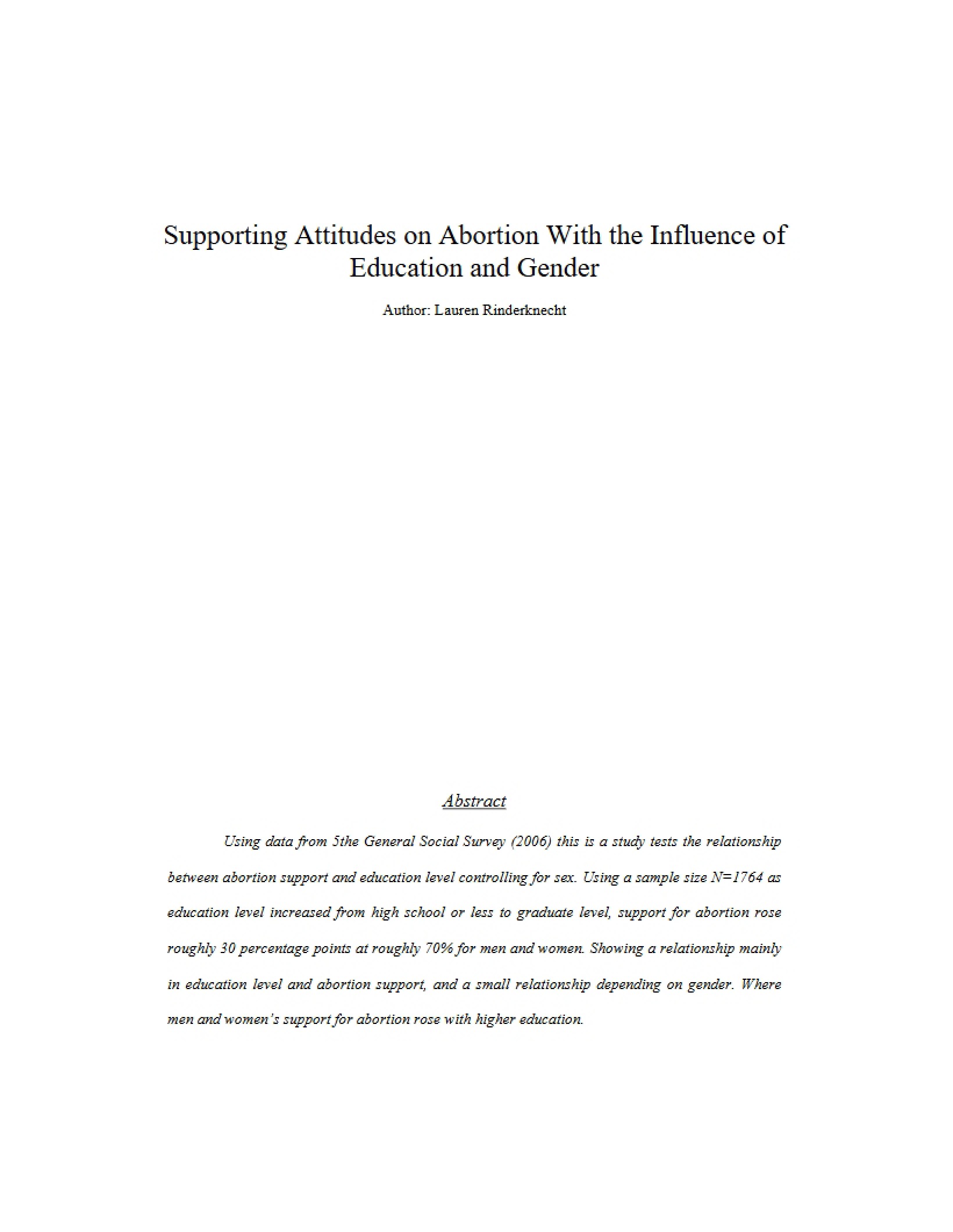 Abortion Attitudes Influence of Gender and Education