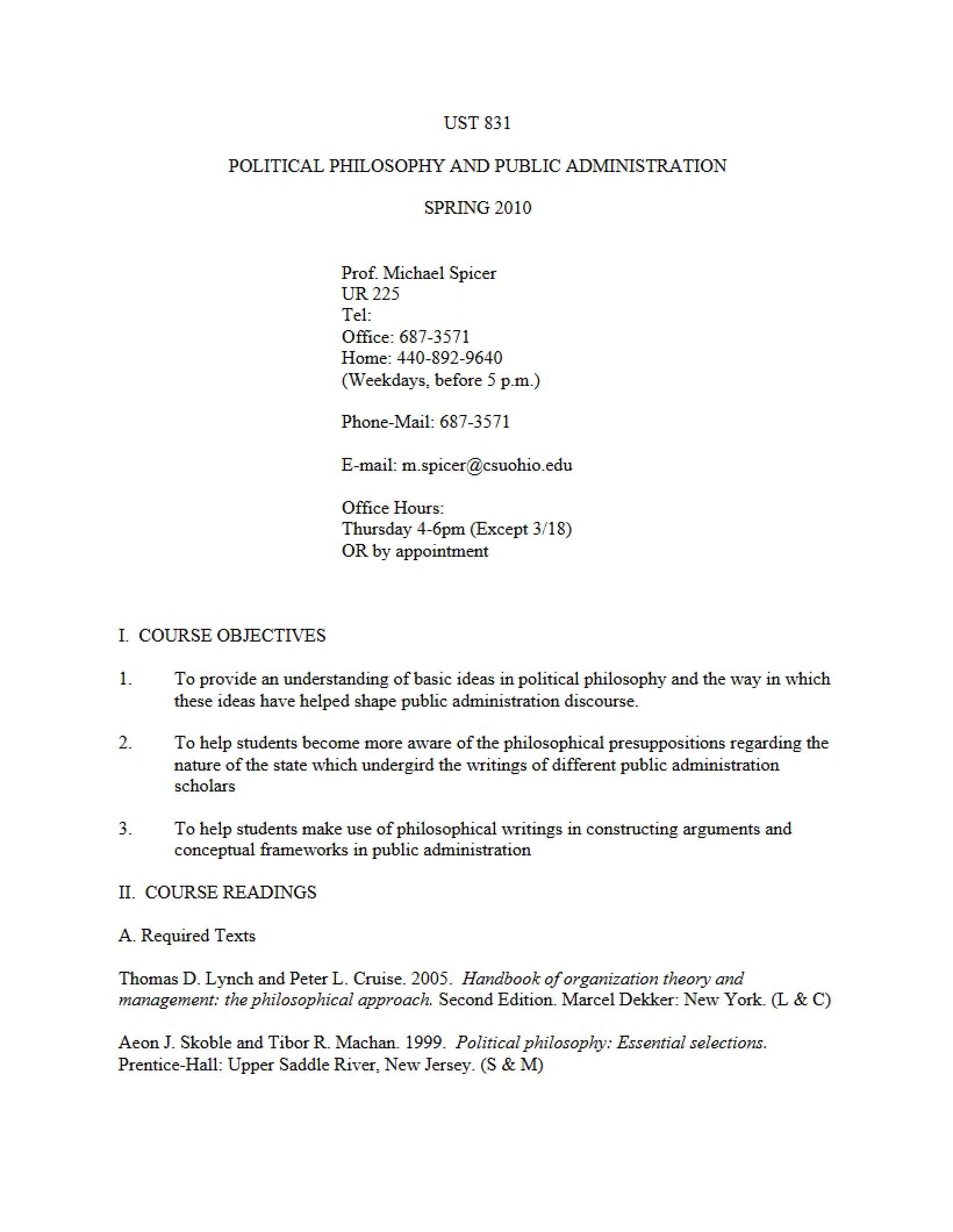 Public Administration and Political Philosophy Syllabus
