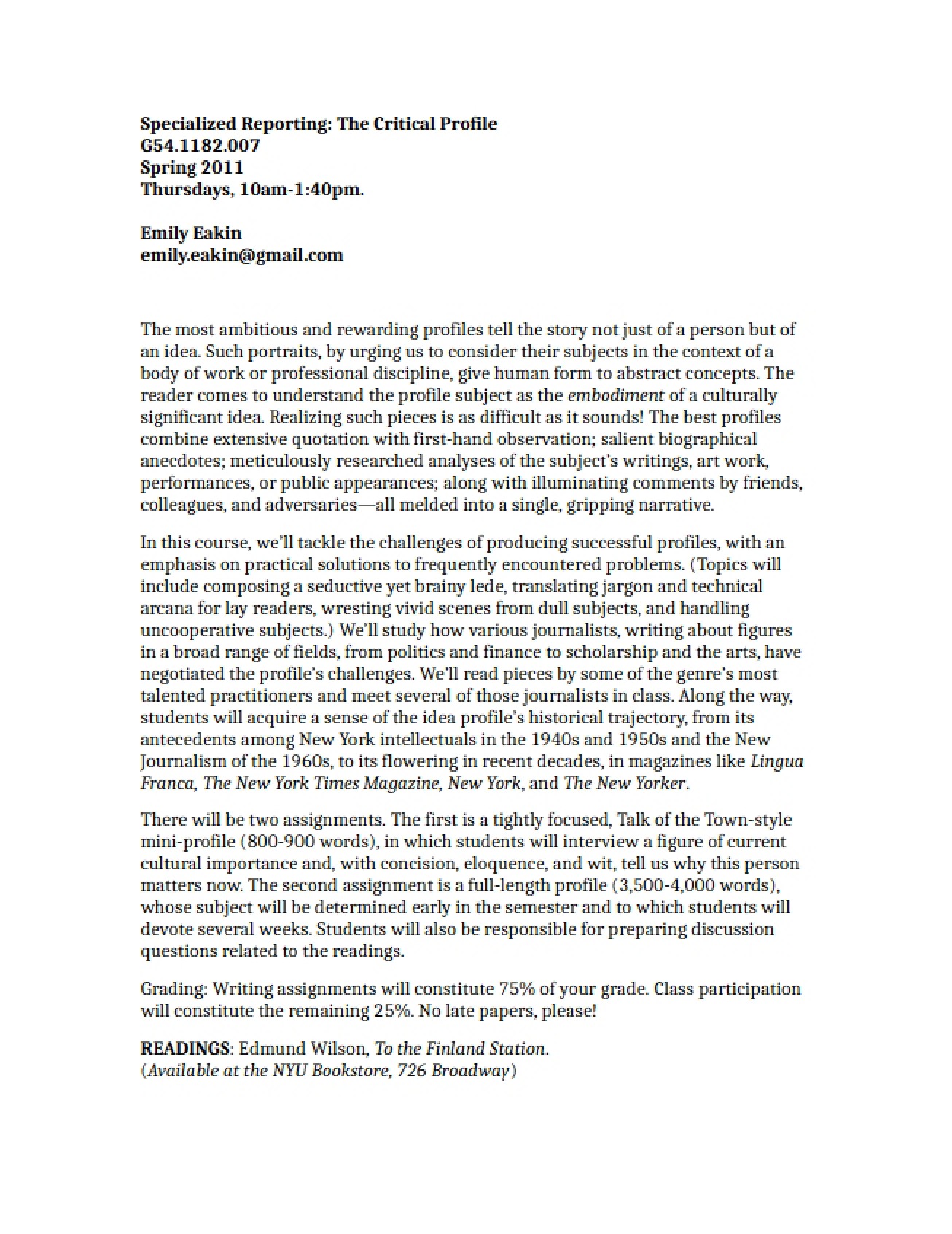Specialized Reporting Syllabus