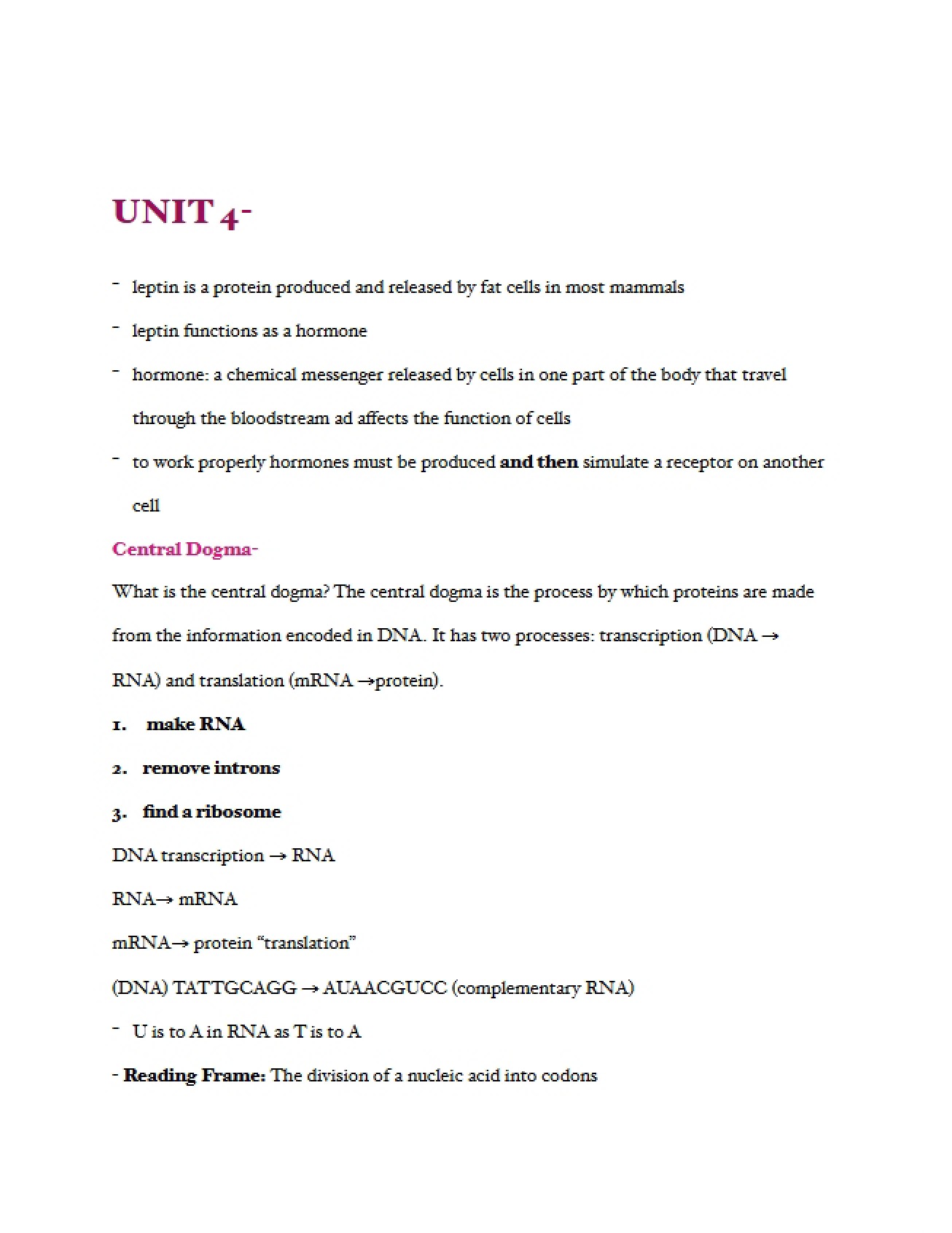 Unit Four Intro to Biology