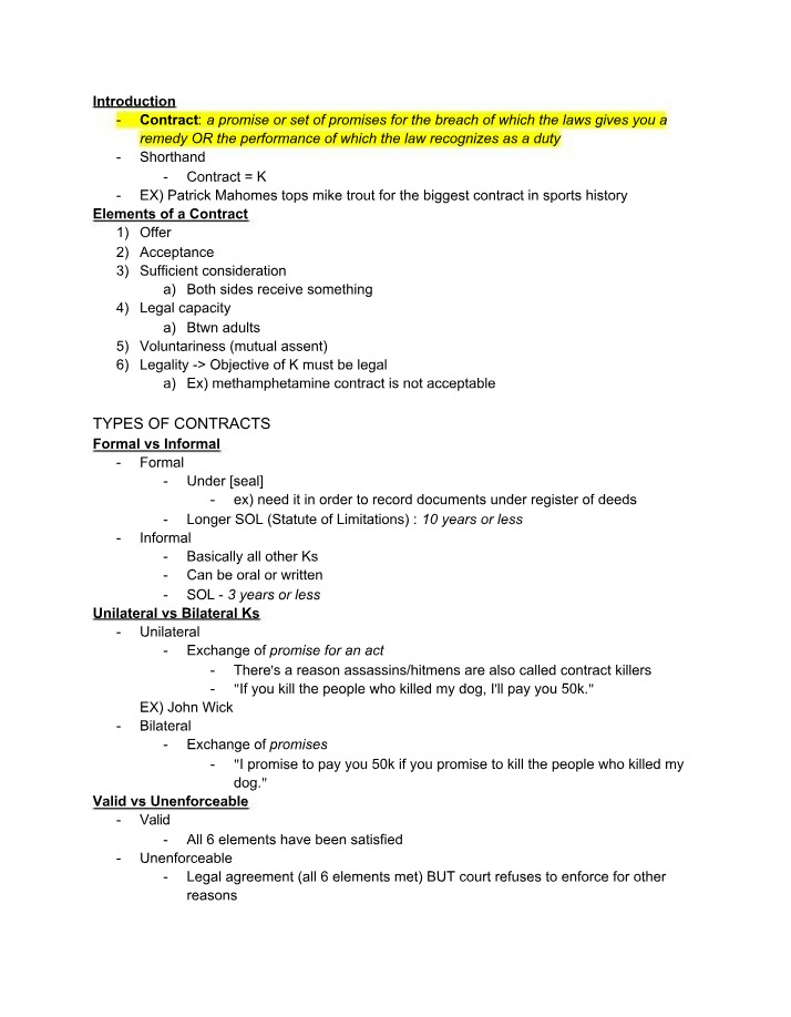 Elements of a Contract - Offer and Acceptance