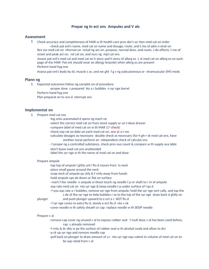 Ampules and Vials - Injection Preparation Procedure