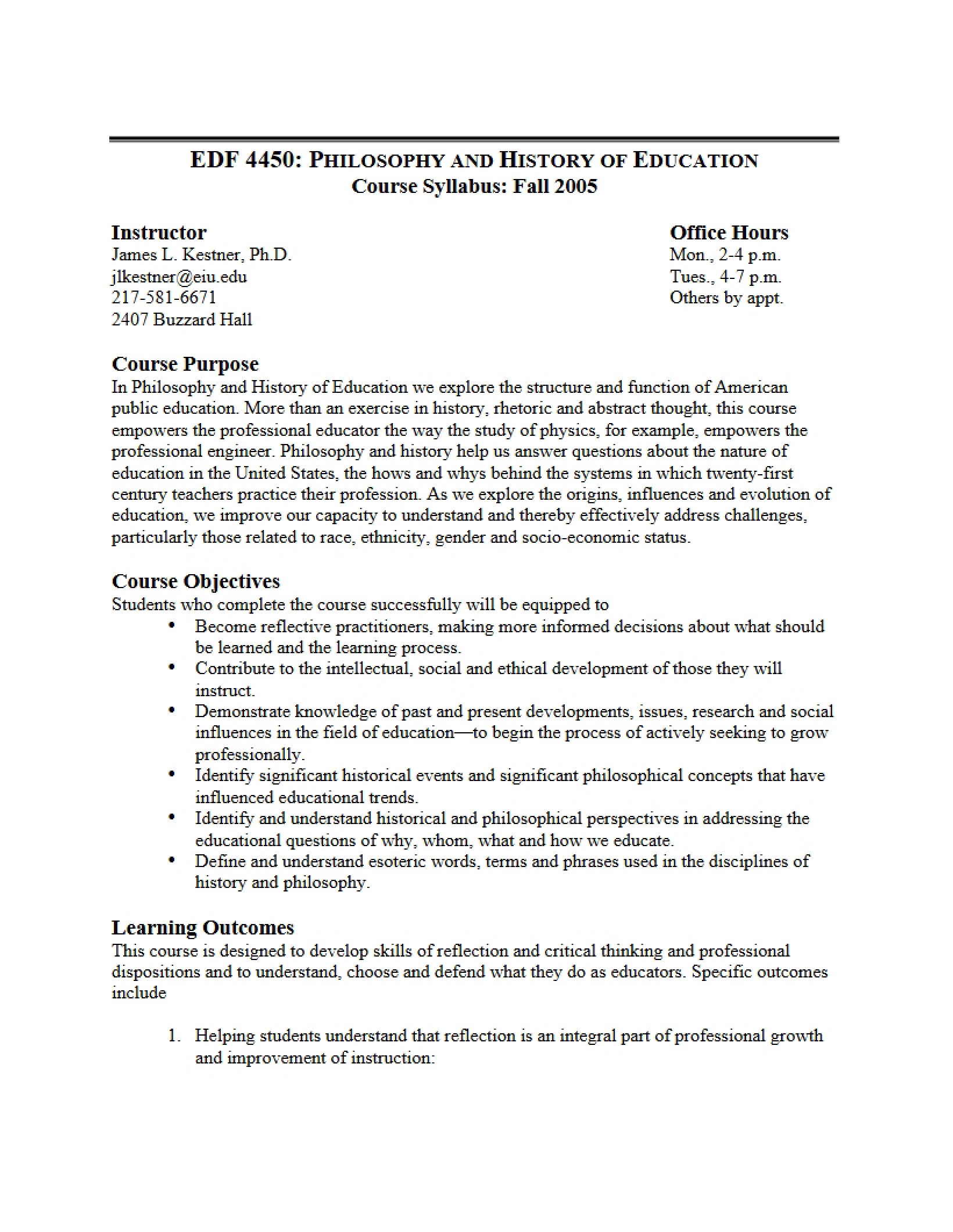 Philosophy and History of Education Syllabus