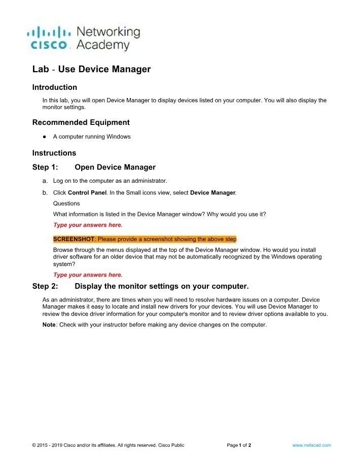 Using Device Manager Lab