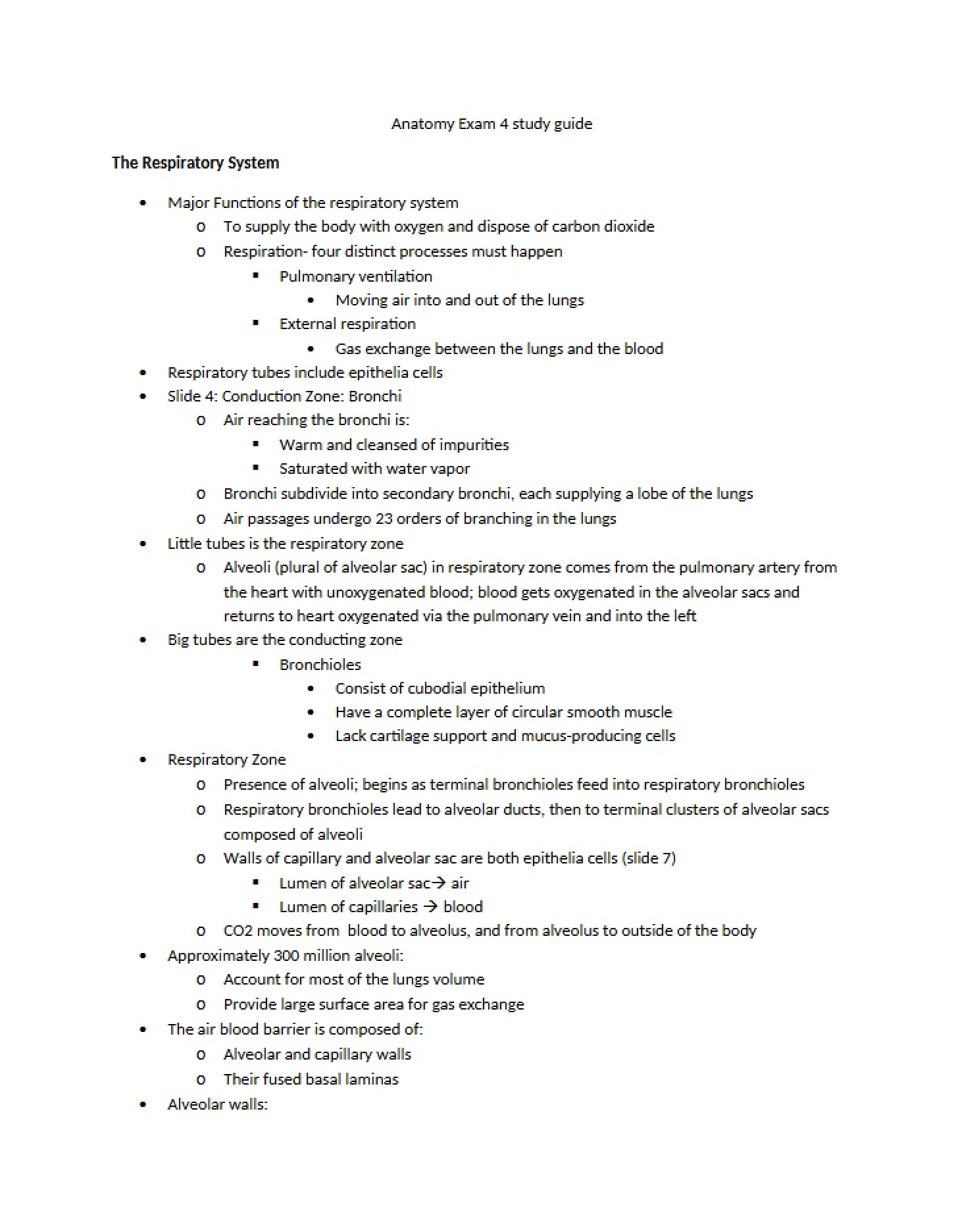 Respiratory System Outline - 16 Pages