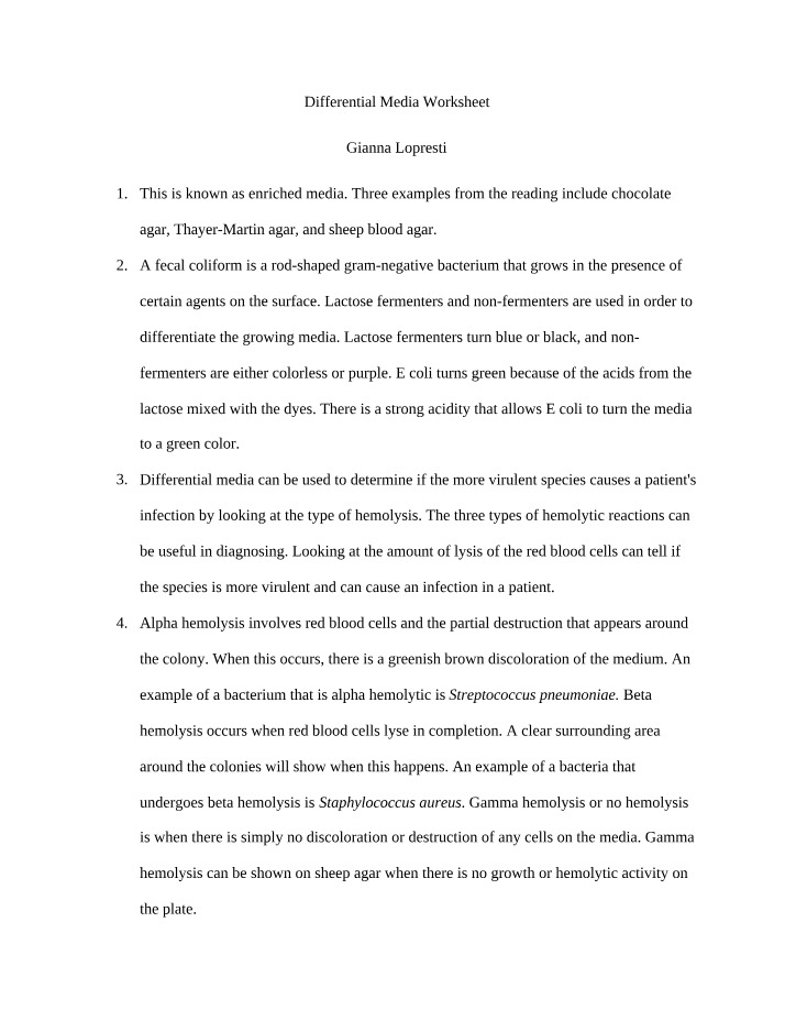 Worksheet on Differential Media