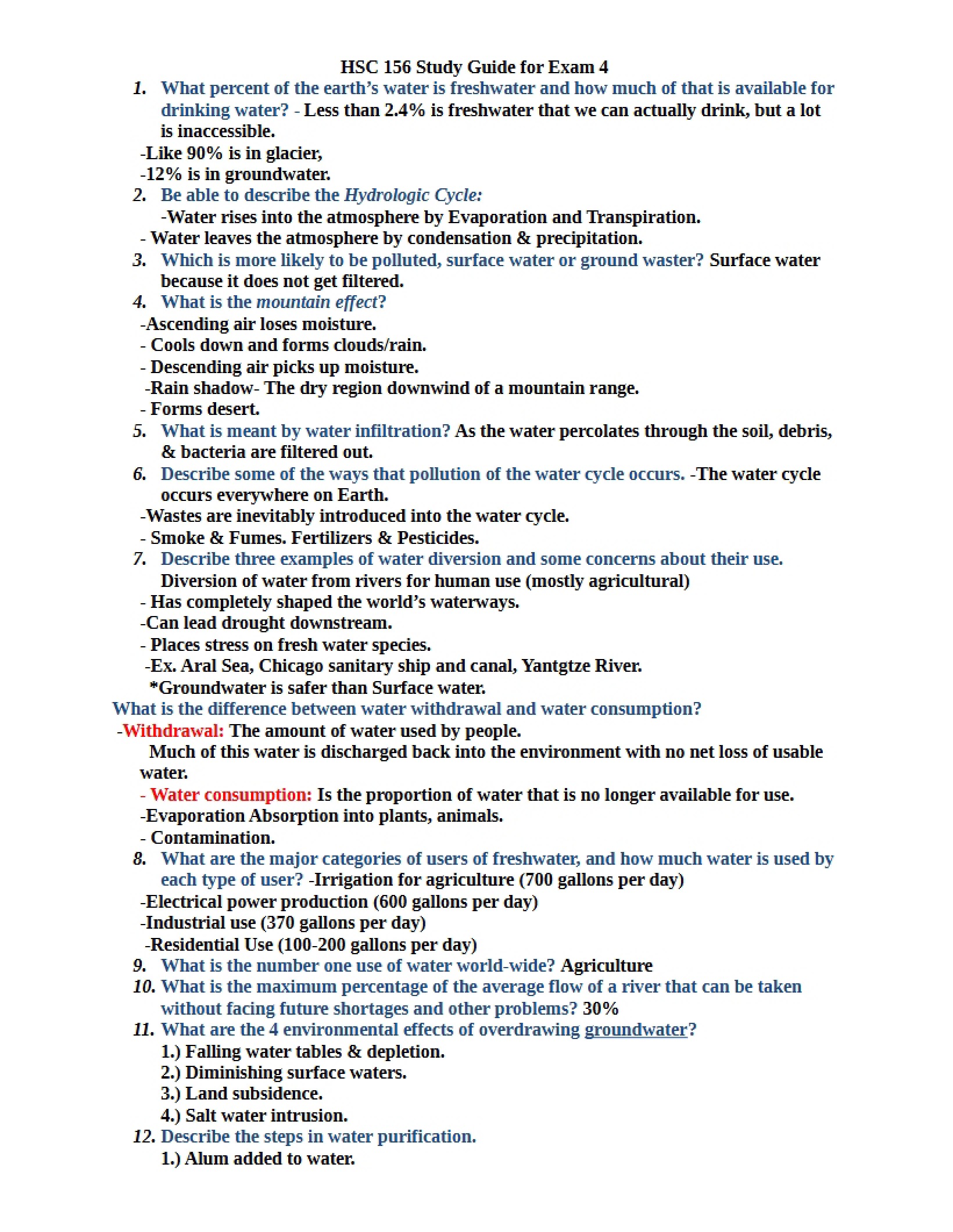 Final Examination for HSC 156