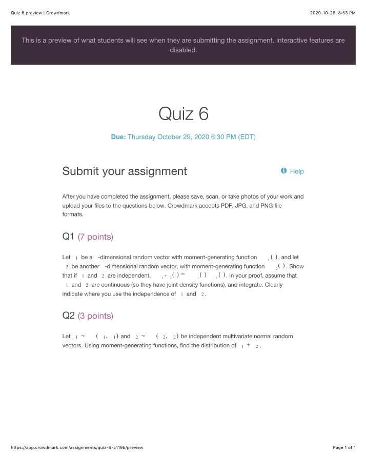 Quiz 6 Solutions - STA302