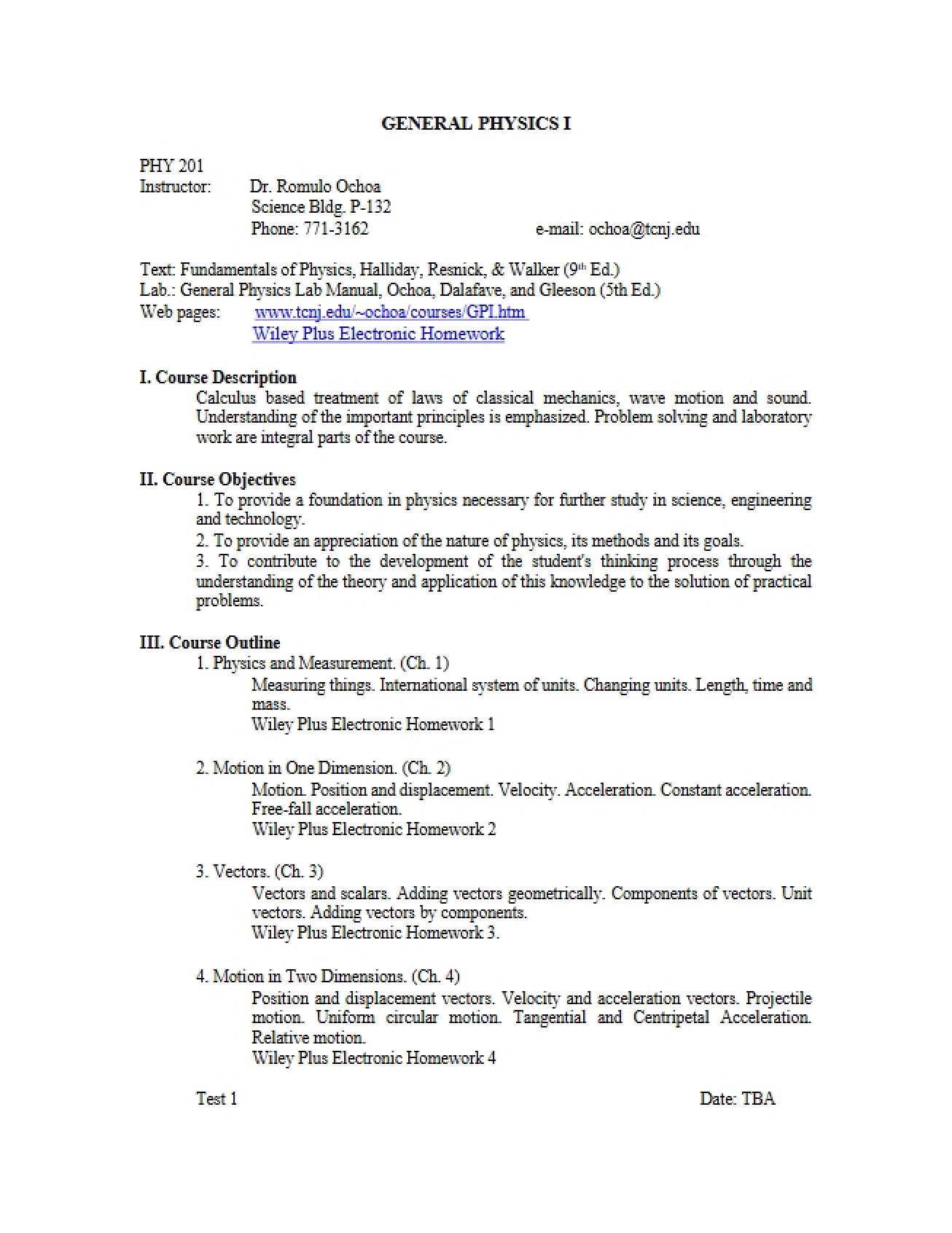PHY 201 Course Description - PHY 201